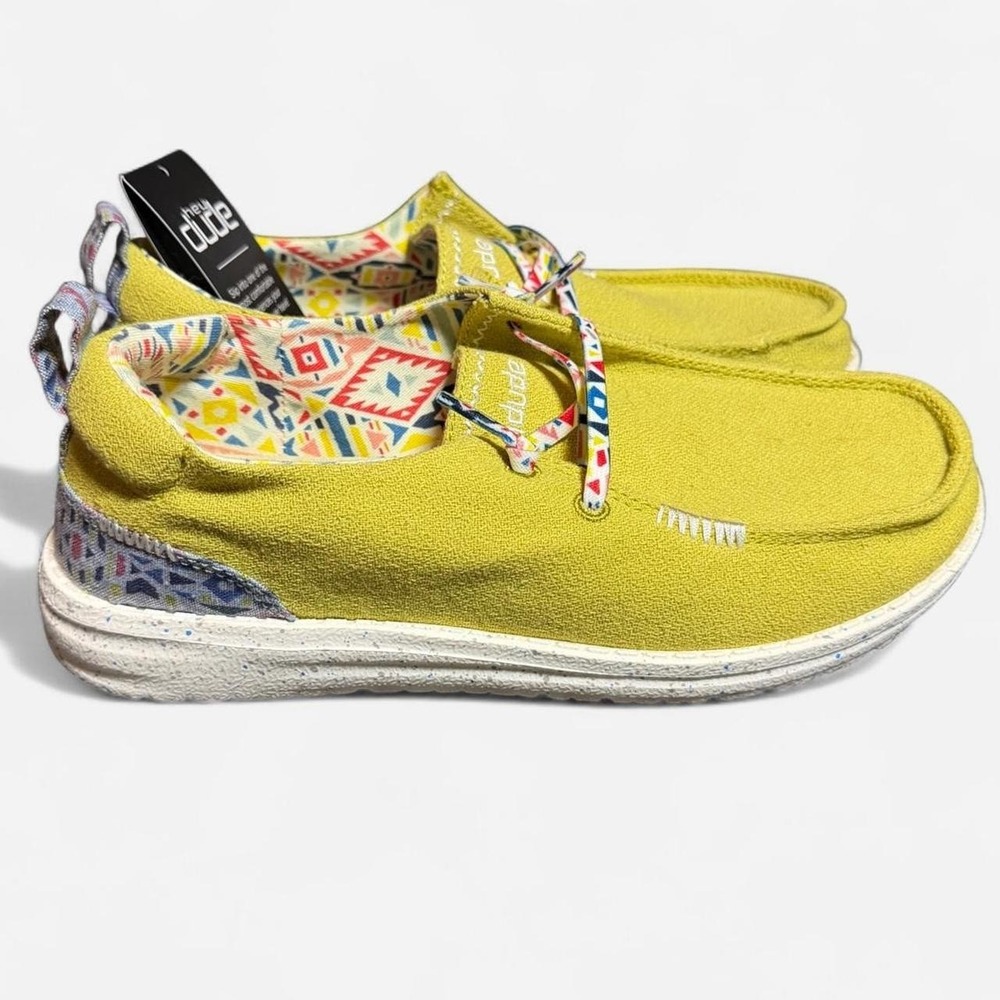 NEW Hey Dude Wendy Pea Green Western Pattern Slip On Shoes Women's Size 7